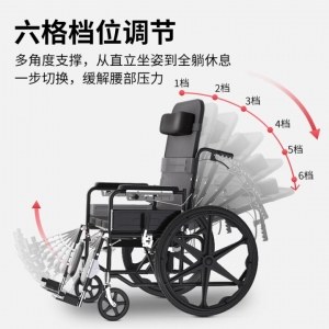 初邦手动轮椅折叠老人轻便旅行手推车档位调节全躺带坐便便携CB-6DQT